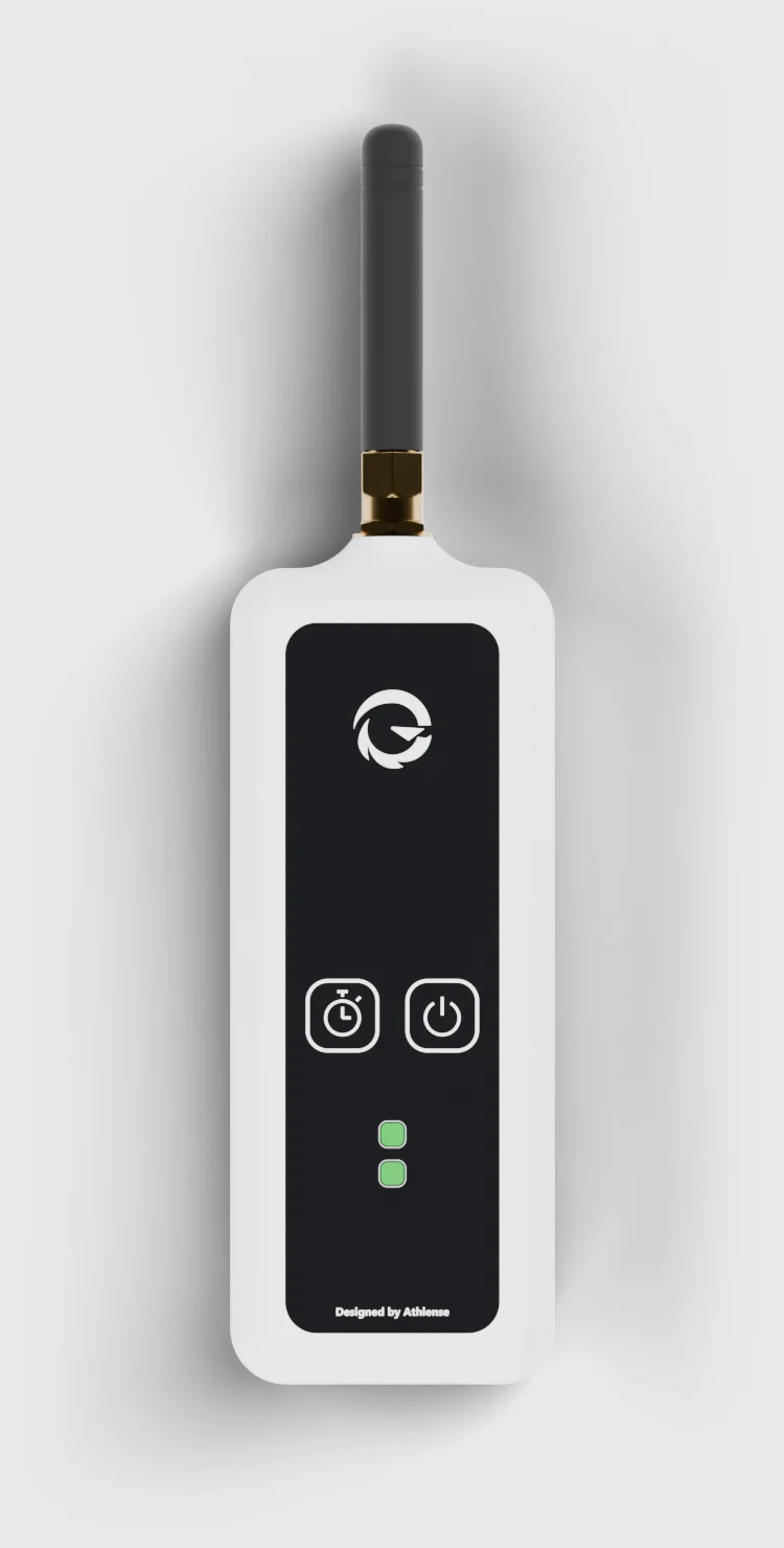 AthLink visto di fronte, con tasti e LED numerati
