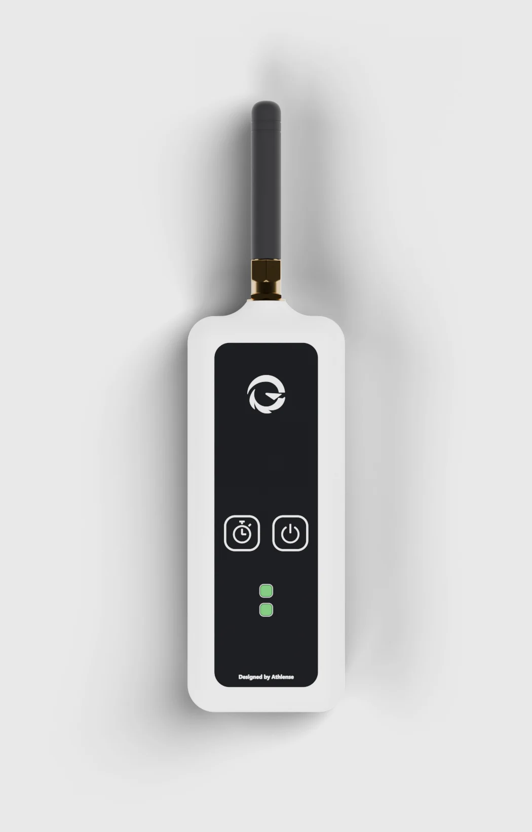 AthLink V2 visto dall'alto, con antenna esterna e frontale in acrilico nero